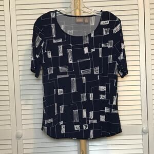 Chico's Geometric Scoop Neck Short Sleeve Stretch Blouse M